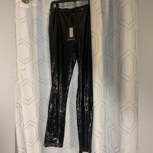 NWT Black Vinyl Leggings Plus Size 16 Elasticated Waistband Skinny Fit 2 Pockets